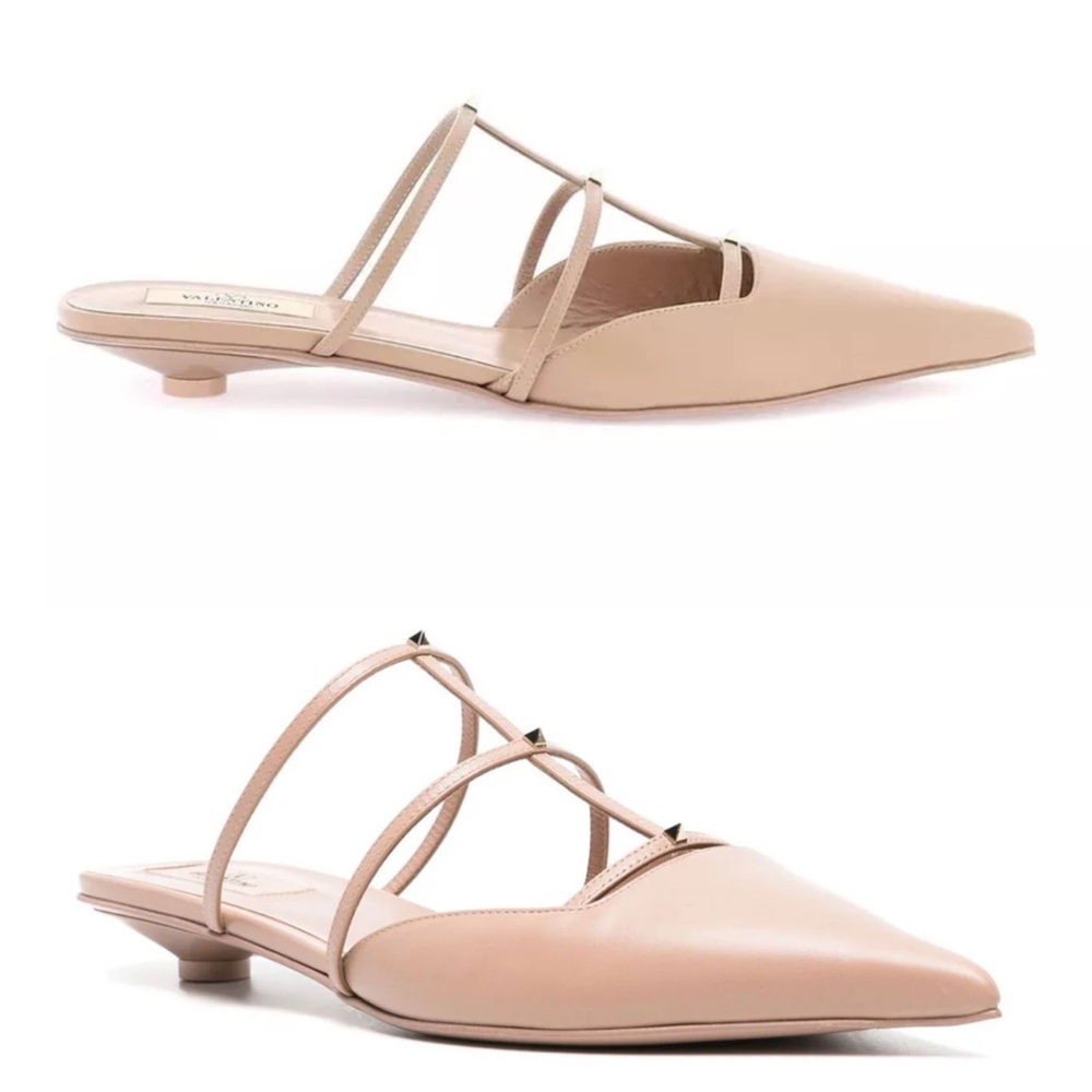 NEW NIB Valentino Garavani Leather Rockstud Wispy Mules Heels 40 Rose Canelle